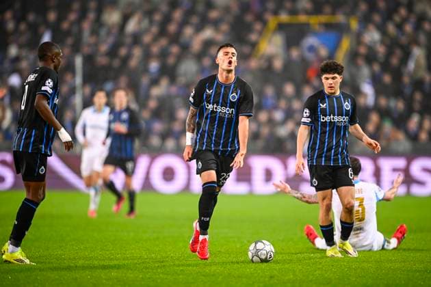 Club Brugge v Marseille - UEFA Champions League BRUGGE, BELGIUM - JANUARY 28 : Stankovic Aleksandar midfielder of Club Brugge in action, Sabbe Kyriani defender of Club Brugge during the UEFA Champions League 2025 26 League Phase MD8 match between Club Brugge and Marseille on January 28, 2026 in Brugge, Belgium, 28 01 2026 Brugge Belgium  Copyright: xTomasxSiskx
