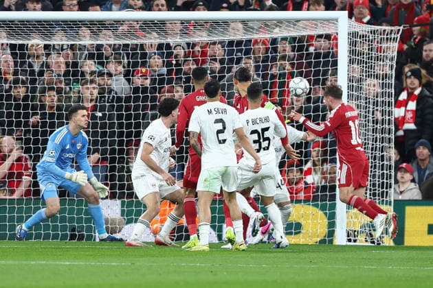 . - Liverpool v Qarabag FK, UEFA Champions League, League Phase, Anfield Stadium, Liverpool, England. - 28th January 2026. (C) Ian Stephen Crystal Pix GOAL 1-0, Alexis Mac Allister of Liverpool scores a goal to put Liverpool 1-0 ahead against Qarabag FK. - Liverpool v Qarabag FK, UEFA Champions League, League Phase, Anfield Stadium, Liverpool, England. - 28th January 2026. (C) Ian Stephen Crystal Pix Copyright: xIanxStephenx CP_Liverpool_Qarabag_Ian_Stephen_280126_CP13