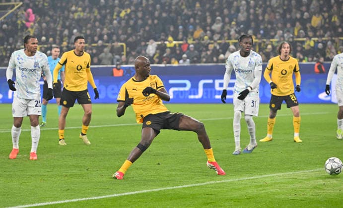 Goal chance, Serhou Guirassy Borussia Dortmund , Action, Football Champions League, Borussia Dortmund Inter Milan, Matchday 8, on 28 01 2026 in Dortmund Germany UEFA regulations prohibit any use of photographs as image sequences and or quasi video Â