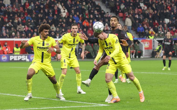 V l Renato Veiga VIL , Rafa Marin VIL Navarro Pau VIL and Loic Bade B04 , UEFA Champions League, Matchday 8, Bayer 04 Leverkusen vs FC Villarreal, Bayarena Leverkusen, Germany, 28 01 2026