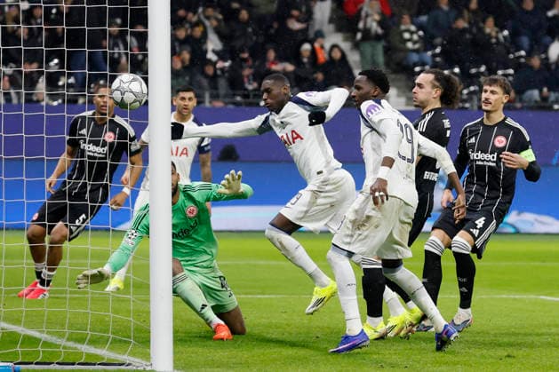 Randal Kolo Muani Tottenham Hotspur, 39 , Goal scored, scored the goal to 0 1, celebrate the goal 28 01 2026, Soccer, Eintracht Frankfurt vs Tottenham Hotspur UEFA Champions League, GER, Frankfurt, Deutsche Bank Park Copyright: HMBxMedia xHeikoxBecker