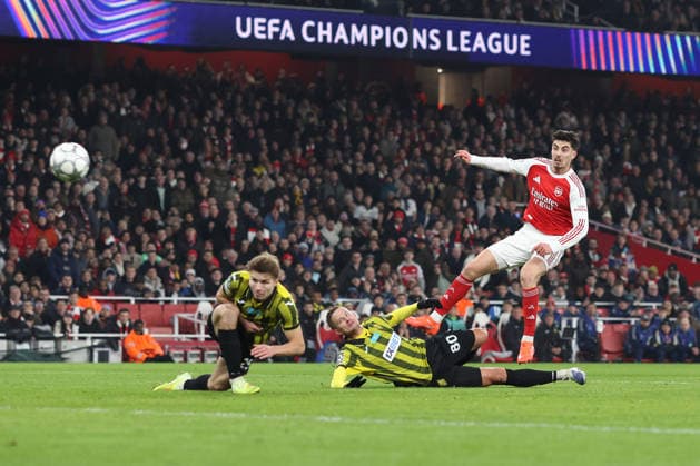 Arsenal gegen Kairat 28. Januar 2026, London UEFA Champions League Fußball, Gruppenphase Arsenal gegen Kairat Kai Havertz von Arsenal erzielt das 2. Tor Foto Charlotte Wilson Abseits London UK  Copyright: xCharlottexWilsonx xOffsidexOffside