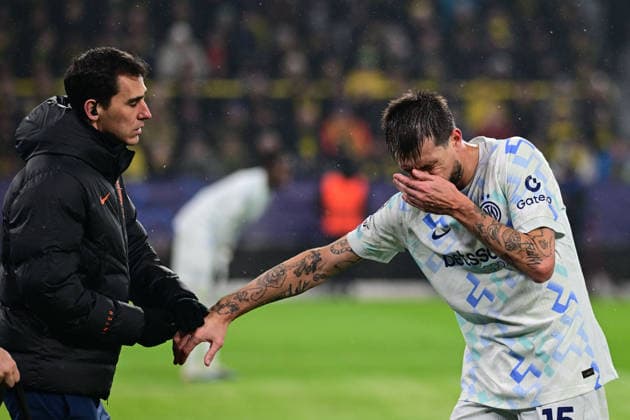 Francesco Acerbi FC Internazionale Milano, 15 injured, Borussia Dortmund vs Inter Milan, Football, Champions League, Group stage, Matchday 8, 28 01 2026 Dortmund North Rhine-Westphalia Germany Copyright: xkolbert-press MarcxNiemeyerx