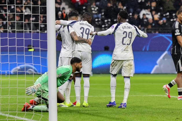 Goal celebration Tottenham Hotspur at 0 1 by Randal Kolo Muani Tottenham Hotspur, 39 , Germany, Football, UEFA Champions League, Matchday 8, 2025 2026, Eintracht Frankfurt vs Tottenham Hotspur, 28 01 2026, Frankfurt am Main Deutsche Bank Park Germany Copyright: xGrantxHubbsx