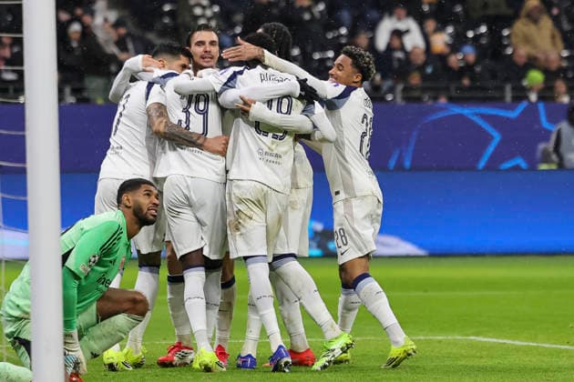 Goal celebration Tottenham Hotspur at 0 1 by Randal Kolo Muani Tottenham Hotspur, 39 , Germany, Football, UEFA Champions League, Matchday 8, 2025 2026, Eintracht Frankfurt vs Tottenham Hotspur, 28 01 2026, Frankfurt am Main Deutsche Bank Park Germany Copyright: xGrantxHubbsx