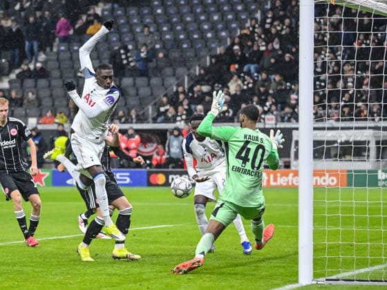 Randal Kolo Muani Tottenham Hotspur scores his team s first goal during the UEFA Champions League 2025 26 League Phase MD8 match between Eintracht Frankfurt and Tottenham Hotspur at Frankfurt Stadion on January 28, 2026 in Frankfurt am Main, Germany Photo by Harry Langer DeFodi Images