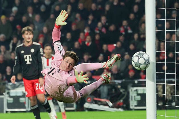 Goalkeeper Jonas Urbig FC Bayern Muenchen controls the ball, UEFA Champions League 2025 26 League Phase MD8, PSV Eindhoven v FC Bayern München, PSV Stadion on January 28, 2026 in Eindhoven, Netherlands Photo by Marco Steinbrenner DeFodi Images Goalkeeper Jonas Urbig FC Bayern Muenchen controls the ball, UEFA Champions League 2025 26 League Phase MD8, PSV Eindhoven v FC Bayern München, PSV Stadion, January 28, 2026 in Eindhoven, Netherlands Photo by Marco Steinbrenner DeFodi Images