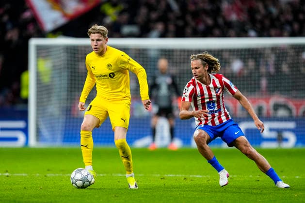 January 28, 2026, Madrid, Madrid, Spain: Jens Petter Hauge of FK Bodo Glimt and Marcos Llorente of Atletico de Madrid in action during the UEFA Champions League 2025 26 League Phase MD8 match between Atletico de Madrid and FK Bodo Glimt at Riyadh Air Metropolitano stadium on January 28, 2026 in Madrid, Spain. Madrid Spain - ZUMAa181 20260128_zaa_a181_143 Copyright: xOscarxJ.xBarrosox
