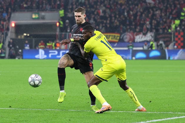 GER, UEFA CL, matchday 8, league phase, Bayer 04 Leverkusen GER vs FC Villarreal CF ESP , 28 01 2026, BayArena, Leverkusen, GER, UEFA CL, matchday 8, league phase, Bayer 04 Leverkusen GER vs FC Villarreal CF ESP , , pictured Robert Andrich Leverkusen 8 , in a duel against Thomas Partey Villarreal CF 16 , nordphotoxGmbHx xMeuter nph00351