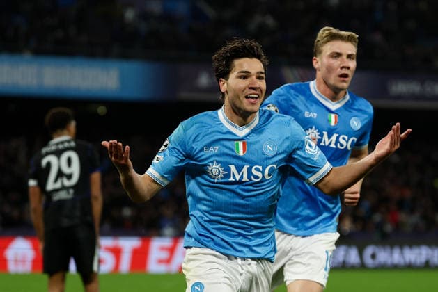Napoli™s Antonio Vergara celebrates after scoring goal 1-1 during the UEFA Champions League football match between Napoli vs Chelsea - Champions League 2025 2026 - Diego Armando Maradona stadium January 28, 2026 Naples, Italy soccer  Copyright: xAlessandroxGarofalo LaPressex