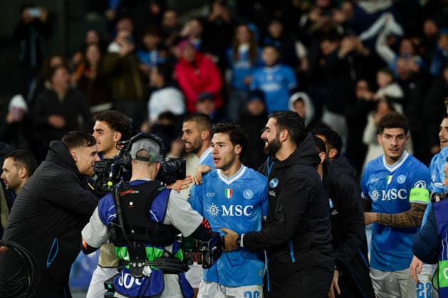 Napoli™s Antonio Vergara celebrates after scoring goal 1-1 during the UEFA Champions League football match between Napoli vs Chelsea - Champions League 2025 2026 - Diego Armando Maradona stadium January 28, 2026 Naples, Italy soccer  Copyright: xAlessandroxGarofalo LaPressex