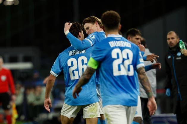 Napoli™s Antonio Vergara celebrates after scoring goal 1-1 during the UEFA Champions League football match between Napoli vs Chelsea - Champions League 2025 2026 - Diego Armando Maradona stadium January 28, 2026 Naples, Italy soccer  Copyright: xAlessandroxGarofalo LaPressex