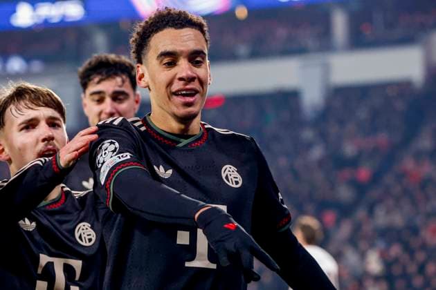 Jamal Musiala of FC Bayern Munchen celebrates after scoring his teams first goal PSV Eindhoven v FC Bayern Munchen, UEFA Champions League 2025 26 League Phase MD8, PSV Eindhoven v FC Bayern Munchen, PSV Stadion, January 28, 2026, Eindhoven, Netherlands.