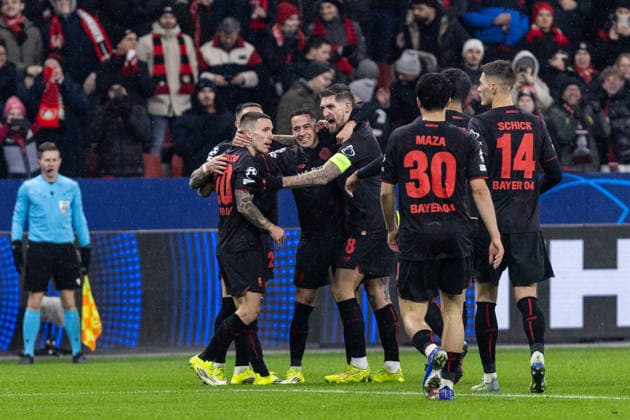 UEFA Champions League Bayer 04 Leverkusen Villarreal FC 28 01 2026 Bayer 04 Leverkusen celebrate the goal, 3 0 by Alejandro Grimaldo Bayer 04 Leverkusen, 20 UEFA Champions League Bayer 04 Leverkusen Villarreal FC BayArena, Leverkusen 28 01 2026 Copyright: xBEAUTIFULxSPORTS Buriakovx