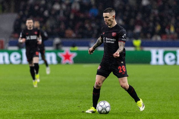 UEFA Champions League Bayer 04 Leverkusen Villarreal FC 28 01 2026 Alejandro Grimaldo Bayer 04 Leverkusen, 20 UEFA Champions League Bayer 04 Leverkusen Villarreal FC BayArena, Leverkusen 28 01 2026 Copyright: xBEAUTIFULxSPORTS Buriakovx