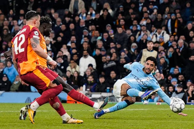 Manchester, England, 28th January 2026. Omar Marmoush of Manchester City has a shot at goal during the Manchester City vs Galatasaray UEFA Champions League match at the Etihad Stadium, Manchester. Picture credit should read: Andrew Yates Sportimage EDITORIAL USE ONLY. No use with unauthorised audio, video, data, fixture lists, club league logos or live services. Online in-match use limited to 120 images, no video emulation. No use in betting, games or single club league player publications. SPI_054_AY_Man_City_Galatasaray SPI-4489-0104
