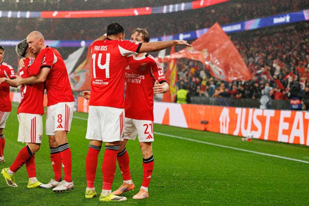 Andreas Schjelderup seen celebrating after goal seen during Champions League phase game between SL Benfica and Real Madrid CF (Maciej Rogowski Ball Raw Images) Lisbon Estadio da Luz Portugal Copyright: xMaciejxRogowskix maciejrogowski_benfica_realmadrid_2526-58