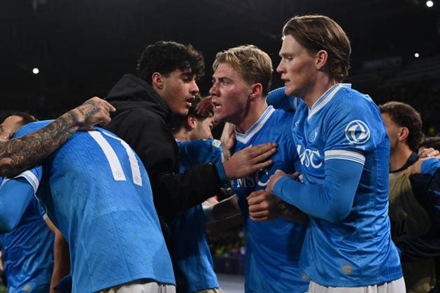 Rasmus Hojlund of S.S.C. Napoli celebrates after scoring the goal of 2-1 during the UEFA Champions League phase day 8 football match between S.S.C. Napoli and Chelsea F.C. at the Diego Armando Maradona Stadium on January 27, 2026 in Naples, Italy.  Copyright: xDomenicoxCippitelli IPAxSportx xipa-agency.netx xx IPA_70673892 IPA_Agency_IPA70673892