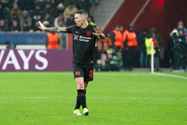 UEFA Champions League 2025 26 Bayer 04 Leverkusen v Villarreal CF Matchday 8 of the league phase Wednesday, 28 01 2026 BayArena Nordrhein Westfalen, Germany Alejandro Grimaldo 20 Copyright: xCelinaxLeiersx