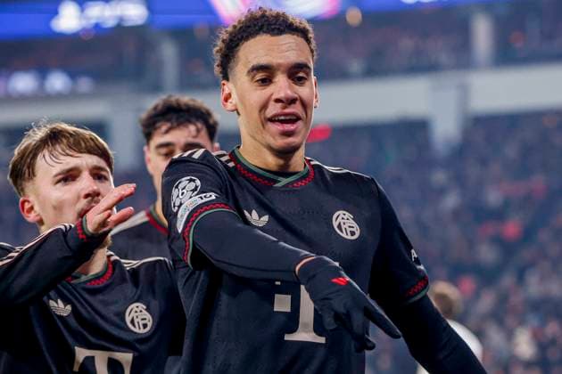 Jamal Musiala of FC Bayern Munchen celebrates after scoring his teams first goal PSV Eindhoven v FC Bayern Munchen, UEFA Champions League 2025 26 League Phase MD8, PSV Eindhoven v FC Bayern Munchen, PSV Stadion, January 28, 2026, Eindhoven, Netherlands.