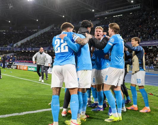 January 28, 2026, Napoli, Napoli, Italia: Goal the Rasmus Hoyland of SSC Napoli During the Champions League match between Napoli and Chelsea on January 28, 2026, at the Diego Armando Maradona Stadium in Naples..Photo: Napoli Italia - ZUMAs236 20260128_aap_s236_044 Copyright: xFabioxSassox