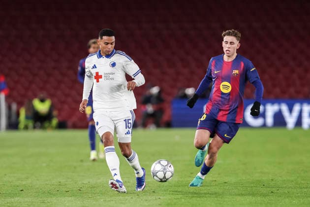 January 28, 2026, Barcelona, Barcelona, Spain: Marcos Lopez of FC Copenhague and Fermin Lopez of FC Barcelona, Barca in action during the UEFA Champions League 2025 26 League Phase MD8 match between FC Barcelona and F.C. Copenhagen at Spotify Camp Nou stadium on January 28, 2026 in Barcelona, Spain. Barcelona Spain - ZUMAa181 20260128_zaa_a181_165 Copyright: xJavierxBorregox