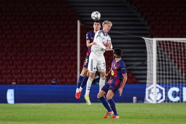 January 28, 2026, Barcelona, Barcelona, Spain: Pau Cubarsi of FC Barcelona, Barca and Viktor Dadason of FC Copenhague in action during the UEFA Champions League 2025 26 League Phase MD8 match between FC Barcelona and F.C. Copenhagen at Spotify Camp Nou stadium on January 28, 2026 in Barcelona, Spain. Barcelona Spain - ZUMAa181 20260128_zaa_a181_166 Copyright: xJavierxBorregox