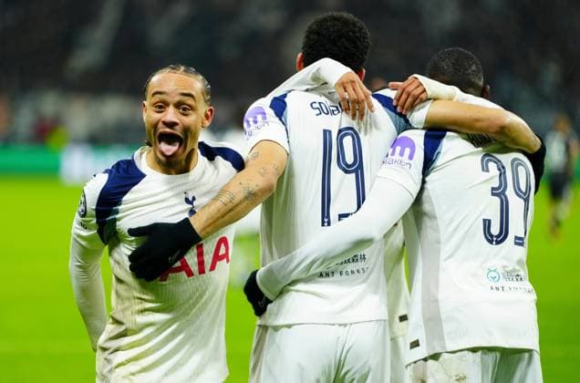 Xavi Simons of Tottenham Hotspur celebrates the second goal scored by Dominic Solanke 2-0 Eintracht Frankfurt v Tottenham Hotspur, UEFA Champions League, Group Stage, Football, Deutsche Bank Park, Frankfurt, Germany - 28 Jan 2026Frankfurt Deutsche Bank Park Germany EDITORIAL USE ONLY No use with unauthorised audio, video, data, fixture lists, club league logos or live services. Online in-match use limited to 120 images, no video emulation. No use in betting, games or single club league player publications. Copyright: xJavierxGarcia Shutterstockx 16429470ak