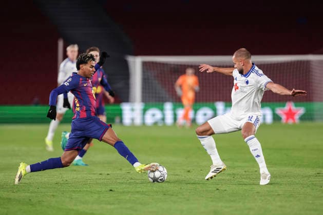 January 28, 2026, Barcelona, Barcelona, Spain: Lamine Yamal of FC Barcelona, Barca and Pantelis Hatzidiakos of FC Copenhague in action during the UEFA Champions League 2025 26 League Phase MD8 match between FC Barcelona and F.C. Copenhagen at Spotify Camp Nou stadium on January 28, 2026 in Barcelona, Spain. Barcelona Spain - ZUMAa181 20260128_zaa_a181_173 Copyright: xJavierxBorregox