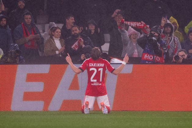 January 28, 2026, Lisbon, Lisbon, Portugal: LISBON, PORTUGAL - JANUARY 28: ANDREAS SCHJELDERUP from SL Benfica is seen celebrating his goal during the UEFA Champions League 2025 26 MD8 match between SL Benfica and Real Madrid CF, at Estadio do Lisboa e Benfica on January 28, 2026 in Lisbon, Portugal Lisbon Portugal - ZUMAl192 20260128_zsp_l192_060 Copyright: xMiguelxLemosx