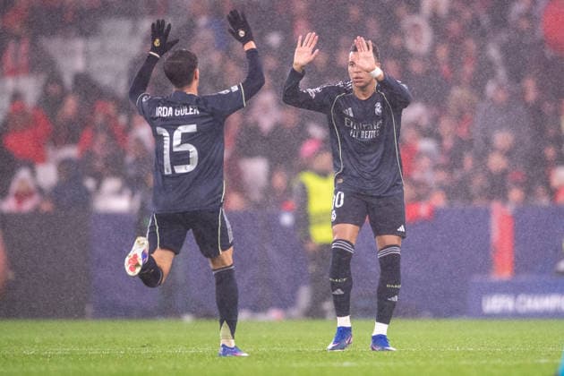 January 28, 2026, Lisbon, Lisbon, Portugal: LISBON, PORTUGAL - JANUARY 28: KYLIAN MBAPPE of Real Madrid CF is seen celebrating his goal during the UEFA Champions League 2025 26 MD8 match between SL Benfica and Real Madrid CF, at Estadio do Lisboa e Benfica on January 28, 2026 in Lisbon, Portugal Lisbon Portugal - ZUMAl192 20260128_zsp_l192_063 Copyright: xMiguelxLemosx