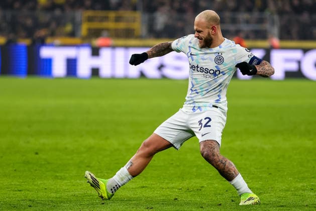 DORTMUND, GERMANY - JANUARY 28: Federico Dimarco of FC Internazionale celebrates after scoring his team s first goal during the UEFA Champions League 2025 26 League Phase MD8 match between Borussia Dortmund and FC Internazionale Milano at BVB Stadion Dortmund on January 28, 2026 in Dortmund, Germany. (Photo by Rene Nijhuis) SPO  Copyright: xRenexNijhuis