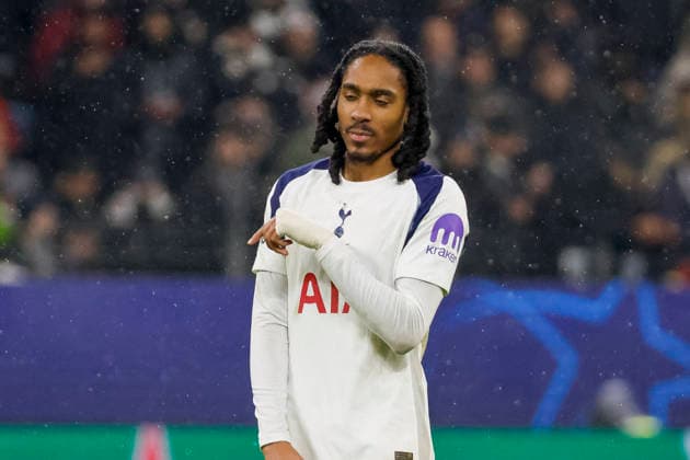 Djed Spence Tottenham Hotspur, 24 , Germany, Football, UEFA Champions League, Matchday 8, 2025 2026, Eintracht Frankfurt vs Tottenham Hotspur, 28 01 2026, Frankfurt am Main Deutsche Bank Park Germany Copyright: xGrantxHubbsx