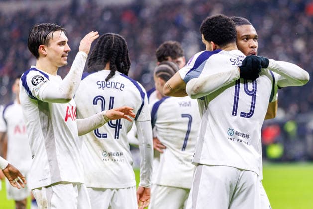 FRANKFURT, DEUTSCHLAND - JANUARY 28: Dominic Solanke (Tottenham Hotspur, 19) celebrates scoring his team s second goal with teammates during the UEFA Champions League match between Eintracht Frankfurt vs. Tottenham Hotspur at Eintracht Frankfurt Stadium on matchday 8 of the League Phase on January 28, 2026 in Frankfurt, Deutschland. Hessen Deutschland Copyright: xStephanxHahnex