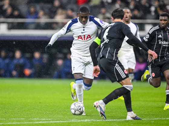 Randal Kolo Muani Tottenham Hotspur and Robin Koch Eintracht Frankfurt battle for the ball during the UEFA Champions League 2025 26 League Phase MD8 match between Eintracht Frankfurt and Tottenham Hotspur at Frankfurt Stadion on January 28, 2026 in Frankfurt am Main, Germany Photo by Harry Langer DeFodi Images