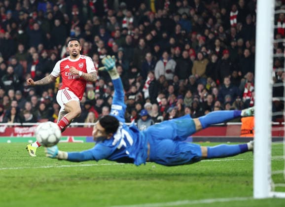 London, England, 28th January 2026. Gabriel Jesus of Arsenal shoots wide of the post during the Arsenal vs Kairat Almaty UEFA Champions League match at the Emirates Stadium, London. Picture credit should read: David Klein Sportimage EDITORIAL USE ONLY. No use with unauthorised audio, video, data, fixture lists, club league logos or live services. Online in-match use limited to 120 images, no video emulation. No use in betting, games or single club league player publications. SPI_053_DK_Arsenal_Alamty SPI-4488-0053