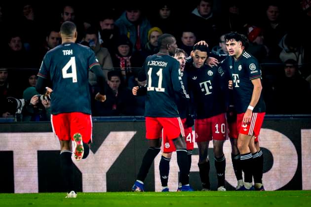 SC Bayern Munchen midfielder Jamal Musiala scores the 0 1 and celebrating the goal during the match PSV Eindhoven vs FC Bayern Munchen at the Philips stadium for the Champions League phase Matchday 8 season 2025 2026 in EINDHOVEN, Netherlands on 28 01 2026, Photo by Marcel van Dorst EYE4IMAGES