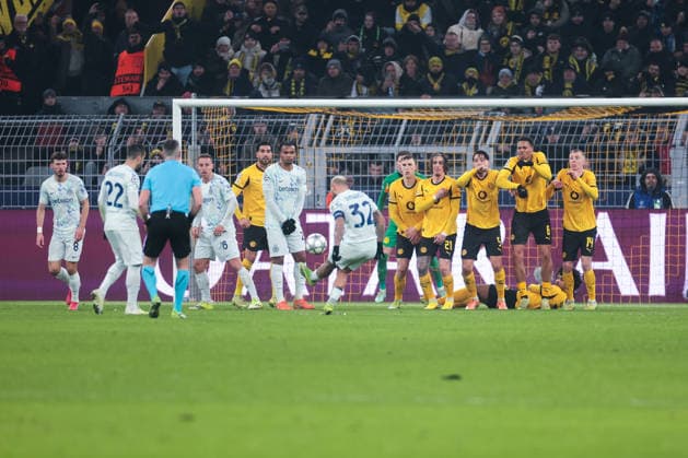 28 01 2026, UEFA Champions League, Matchday 8, Borussia Dortmund Inter Milan, Federico Dimarco Inter Milan scores to make it 0 1, Dortmund Signal Iduna Park NRW Germany xRHR PHOTO DEx Copyright: DennisxEwert RHR-FOTOx RHR-FOTO DE