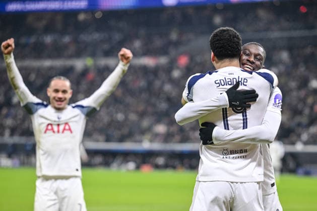 Dominic Solanke Tottenham Hotspur celebrates after scoring his team s second goal with teammates during the UEFA Champions League 2025 26 League Phase MD8 match between Eintracht Frankfurt and Tottenham Hotspur at Frankfurt Stadion on January 28, 2026 in Frankfurt am Main, Germany Photo by Harry Langer DeFodi Images