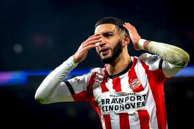 PSV Eindhoven midfielder Ismael Saibari scores the 1 1 and celebrating the goal during the match PSV Eindhoven vs FC Bayern Munchen at the Philips stadium for the Champions League League phase Matchday 8 season 2025 2026 in EINDHOVEN, Netherlands on 28 01 2026, Photo by Marcel van Dorst EYE4IMAGES