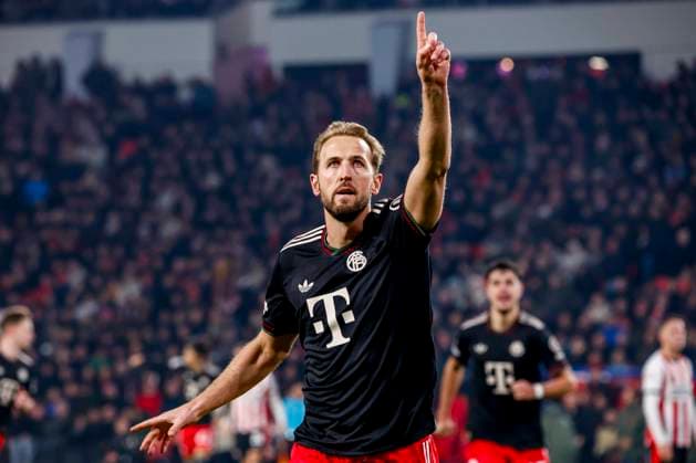 Harry Kane of FC Bayern Munchen celebrates after scoring his teams second goal PSV Eindhoven v FC Bayern Munchen, UEFA Champions League 2025 26 League Phase MD8, PSV Eindhoven v FC Bayern Munchen, PSV Stadion, January 28, 2026, Eindhoven, Netherlands.