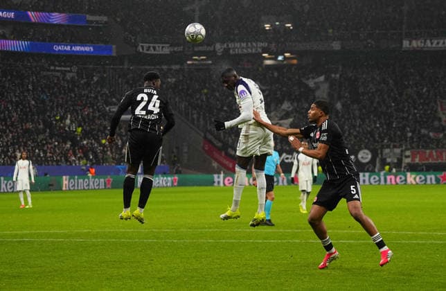 Randal Kolo Muani Tottenham Hotspur heads the UEFA Champions League 2025 26 League Phase match between Eintracht Frankfurt and Tottenham Hotspur, Deutsche Bank Arena on January 28, 2026 in Frankfurt, Germany Photo by Thor Wegner DeFodi Images