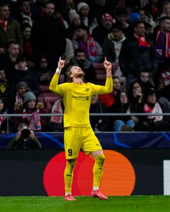 ESP: Atletico de Madrid - FK Bodo Glimt . UEFA Champions League. Matchday 8. Kasper Hogh of FK Bodo Glimt celebrates after scoring goal during the UEFA Champions League match, between Atletico de Madrid and FK Bodo Glimt played at Riyadh Air Mertropolitano Stadium on January 28, 2026 in Madrid, Spain. kpng Copyright: xCesarxCebollax xPRESSINx PS_260128_ATM_BOD_2566_148