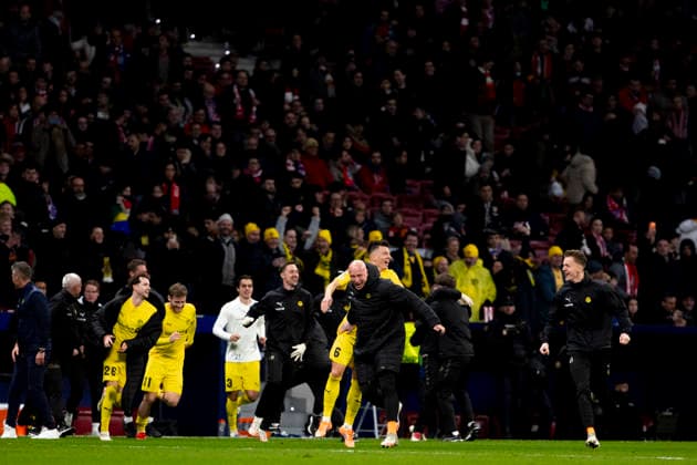UEFA champions league - Atletico de Madrid vs FK Bodo Glimt MADRID,SPAIN - 28 January:Several players of FK Bodo Glimt Celebrates victory during UEFA champions league 2025 26 match between Atletico de Madrid and FK Bodo Glimt at Riyadh Air Metropolitano Stadium. (Photo by Guille Martinez f22photo) Madrid Riyadh Air Metropolitano Stadium Spain Copyright: xGuillermoxMartinezx