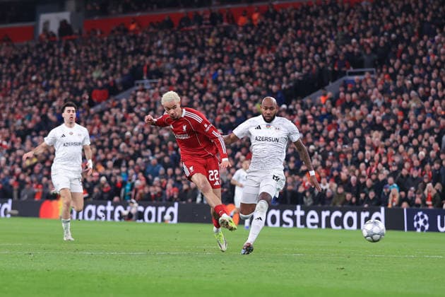 Fußball UEFA-Champions-League-Phase Liverpool gegen Qarabag 28. Januar 2026 UEFA-Champions-League-Phase Liverpool gegen Qarabag Hugo Ekitike von Liverpool erzielt das 4. Tor Foto Simon Stacpoole Abseits Manchester UK  Copyright: xSimonxStacpoolexOffside