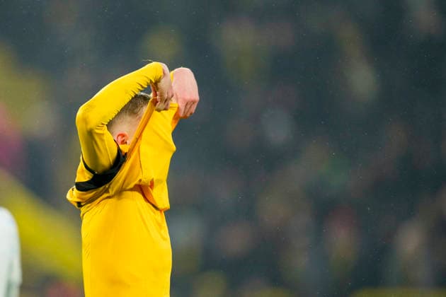 Maximilian Beier Borussia Dortmund looks dejected during the UEFA Champions League 2025 26 League Phase MD8 match between Borussia Dortmund and FC Internazionale Milano at BVB Stadion Dortmund on January 28, 2026 in Dortmund, Germany Photo by Alex Gottschalk DeFodi Images