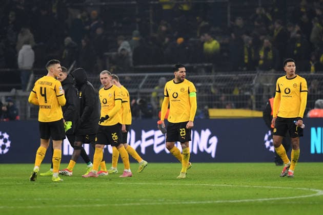 Nico Schlotterbeck Borussia Dortmund , Julian Ryerson Borussia Dortmund , Emre Can Borussia Dortmund and Jobe Bellingham Borussia Dortmund look dejected during the UEFA Champions League 2025 26 League Phase MD8 match between Borussia Dortmund and Inter Milan, BVB Stadion on January 28, 2026 in Dortmund, Germany Photo by Ralf Treese DeFodi Images Nico Schlotterbeck Borussia Dortmund , Julian Ryerson Borussia Dortmund , Emre Can Borussia Dortmund and Jobe Bellingham Borussia Dortmund look dejected during the UEFA Champions League 2025 26 League Phase MD8 match between Borussia Dortmund and FC Internazionale Milano at BVB Stadion Dortmund on January 28, 2026 in Dortmund, Germany Photo by Ralf Treese DeFodi Images