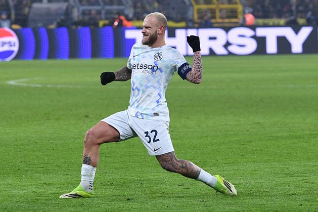 Soccer UEFA Champions League Matchday 8 Borussia Dortmund Inter Milan on 28 01 2026 at Signal Iduna Park in Dortmund Goal celebration to 0 1 by Federico Dimarco Milan xRx
