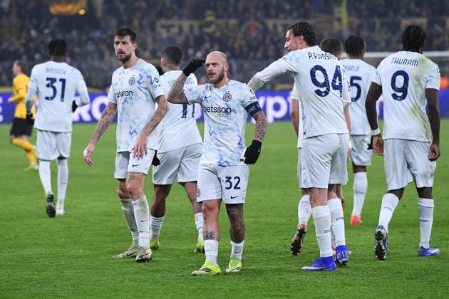 Soccer UEFA Champions League Matchday 8 Borussia Dortmund Inter Milan on 28 01 2026 at Signal Iduna Park in Dortmund Goal celebration to 0 1 by Federico Dimarco Milan xRx