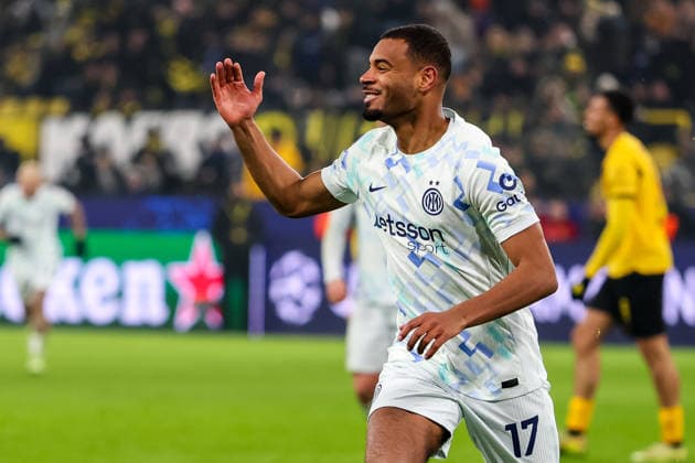 DORTMUND, GERMANY - JANUARY 28: Andy Diouf of FC Internazionale celebrates after scoring his team s second goal during the UEFA Champions League 2025 26 League Phase MD8 match between Borussia Dortmund and FC Internazionale Milano at BVB Stadion Dortmund on January 28, 2026 in Dortmund, Germany. (Photo by Rene Nijhuis) SPO  Copyright: xRenexNijhuis